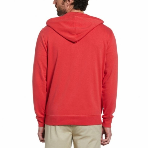 Original Penguin Zip-up Fleece Hoodie Sweatshirt Sticker Pete Rococco Red sz L - Picture 9 of 10